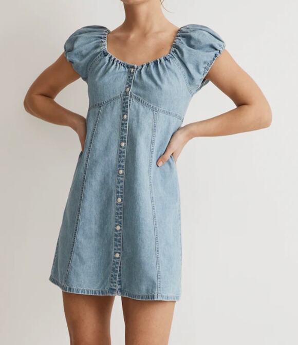 Madewell Dresses & Skirts - Madewell Denim Short Puff Sleeve Button Up Margie Mini Dress Bevy Wash Blue 12